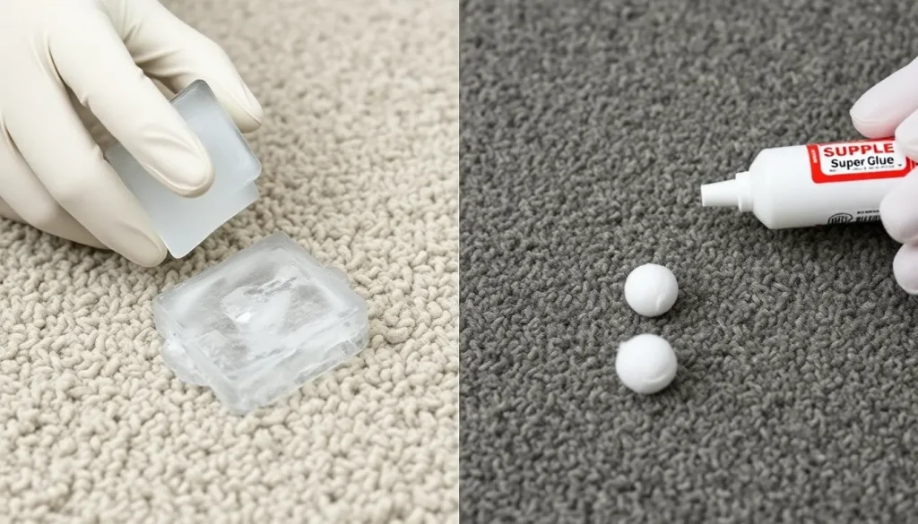 Jak usunąć klej z dywanu – metoda na zamrażanie kleju na gorąco oraz usuwanie Super Glue acetonem.