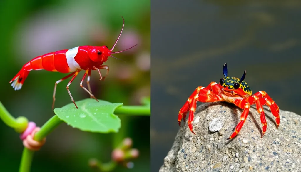 Ciekawe zwierzęta do akwarium – krewetka Red Cherry i krab wampir jako alternatywa dla rybek.